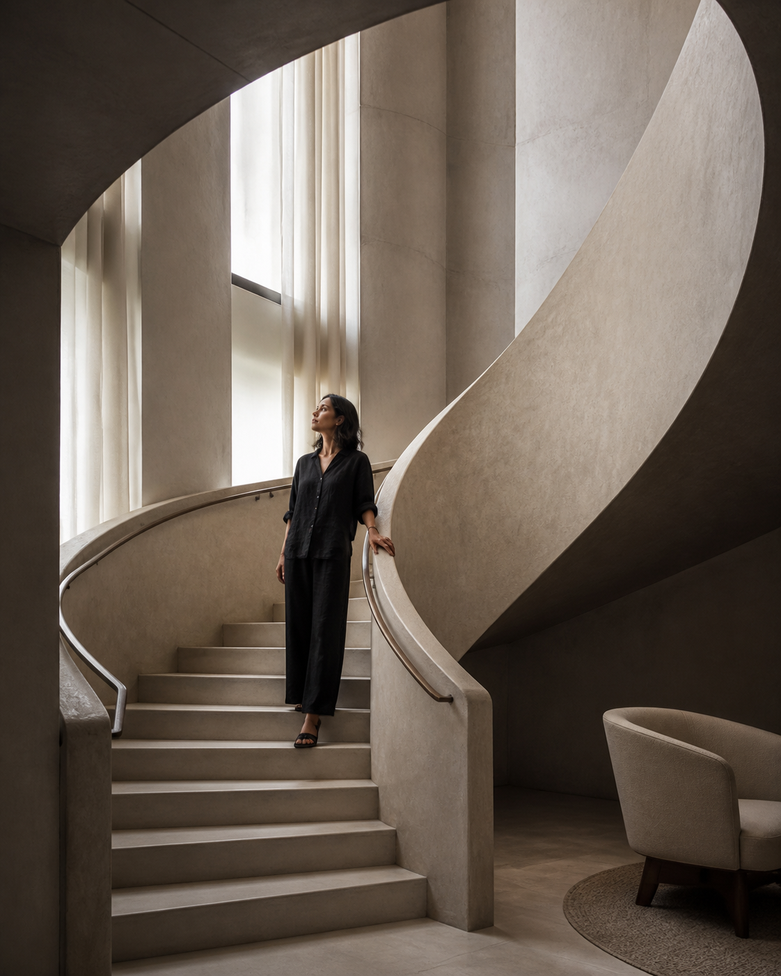 Imagined sculptural hotel stairwell